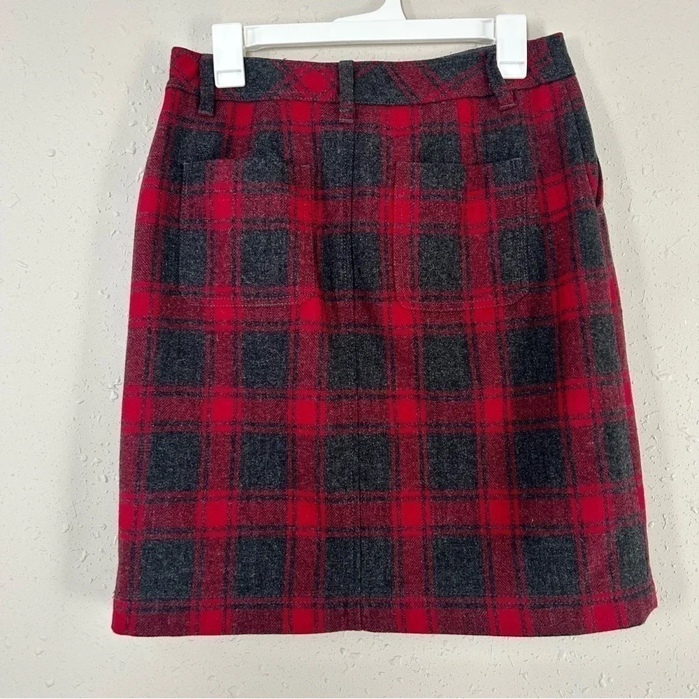 🦋 Eddie Bauer Grey and Red Plaid Wool A-Line Mini Skirt Size 4